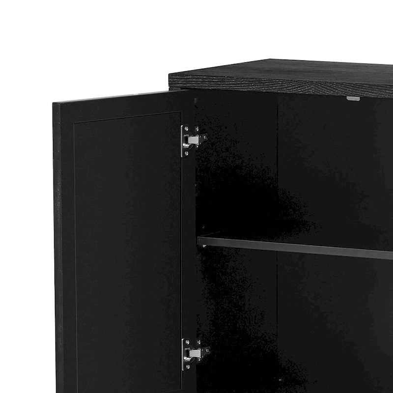 Vaisselier moderne noir/champagne/bois naturel avec 3 portes de placard miroir et pieds réglables