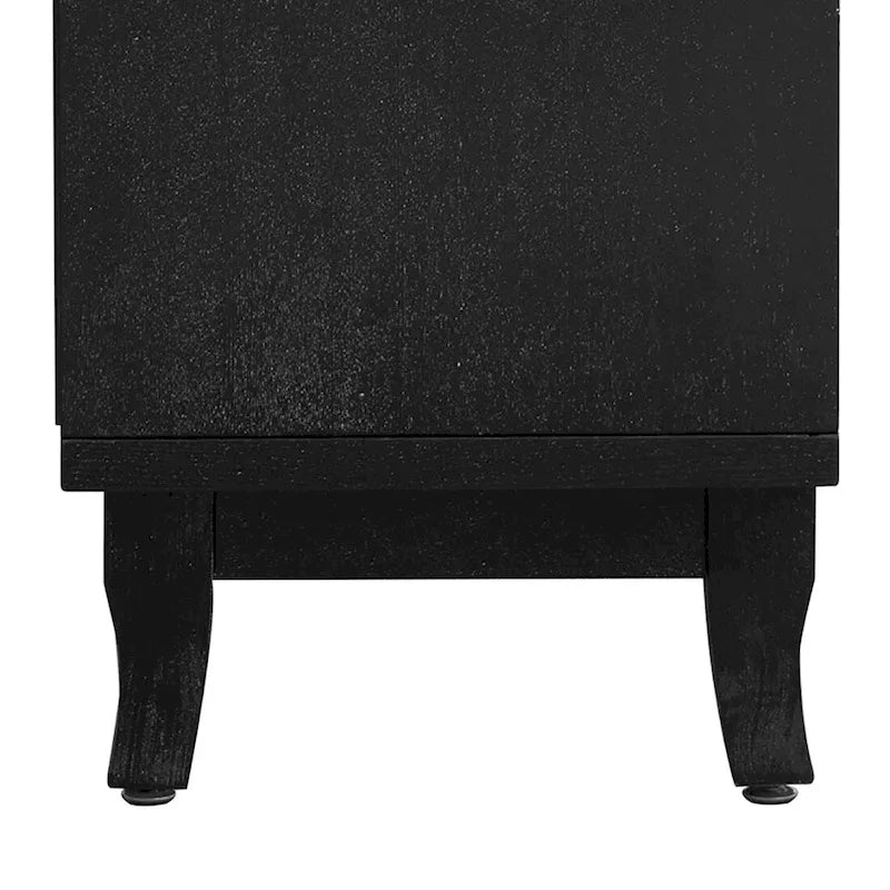 Vaisselier moderne noir/champagne/bois naturel avec 3 portes de placard miroir et pieds réglables