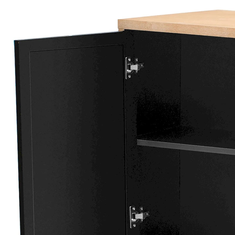 Vaisselier moderne noir/champagne/bois naturel avec 3 portes de placard miroir et pieds réglables