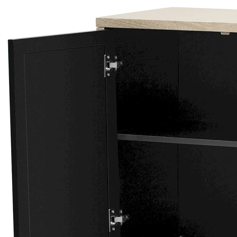 Vaisselier moderne noir/champagne/bois naturel avec 3 portes de placard miroir et pieds réglables