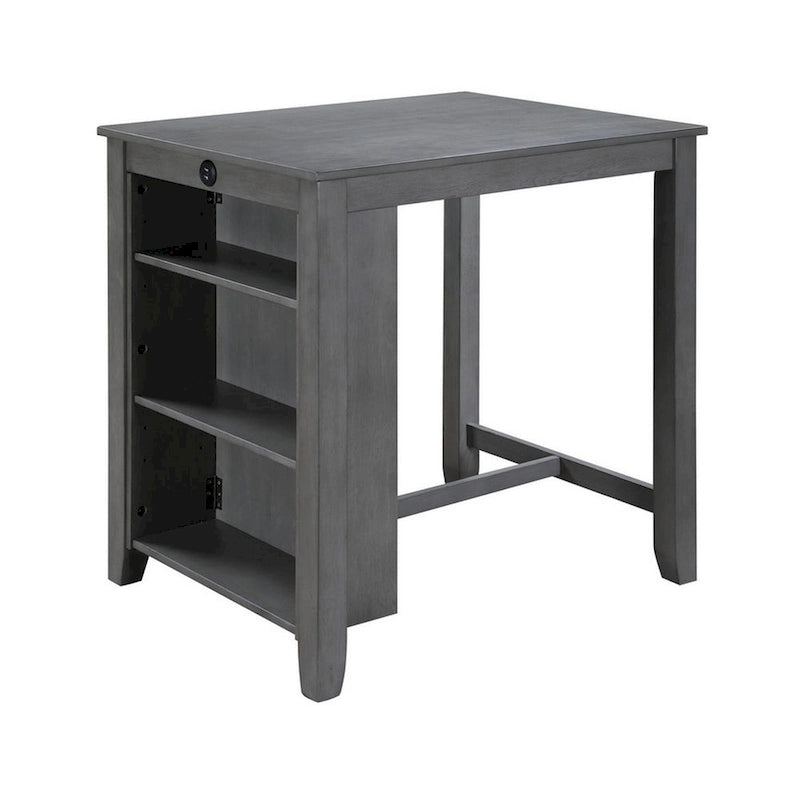 Table de salle à manger gris hauteur comptoir avec étagères ouvertes et ports USB, 2 places