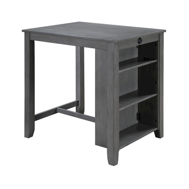 Table de salle à manger gris hauteur comptoir avec étagères ouvertes et ports USB, 2 places
