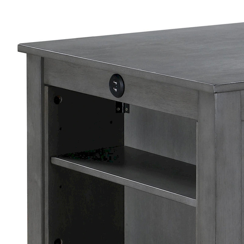 Table de salle à manger gris hauteur comptoir avec étagères ouvertes et ports USB, 2 places