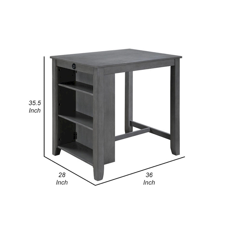 Table de salle à manger gris hauteur comptoir avec étagères ouvertes et ports USB, 2 places