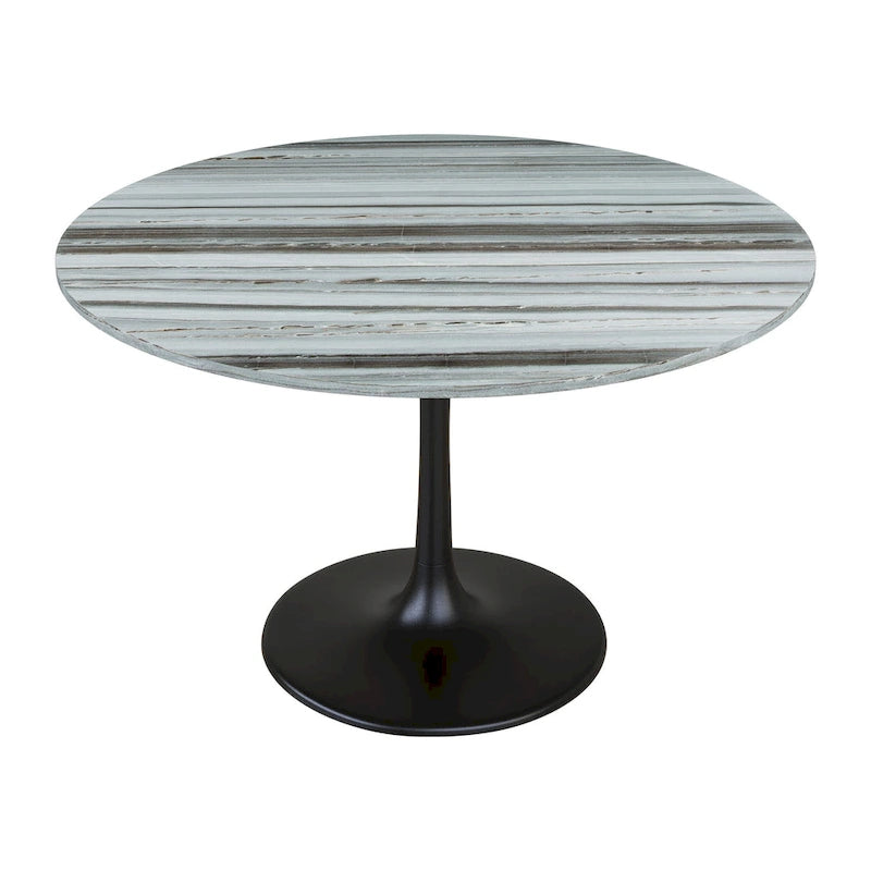 Table à manger moderne plateau marbre gris/noir, piètement acier, pour 4-6 personnes