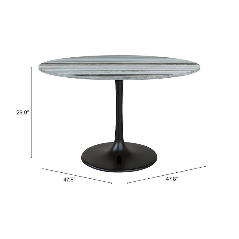 Table à manger moderne plateau marbre gris/noir, piètement acier, pour 4-6 personnes