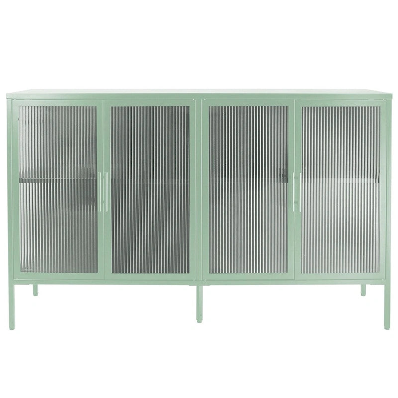Buffet de rangement 4 portes en acier cannelé vert menthe/bleu/noir et verre trempé avec étagère réglable et dispositif anti-basculement