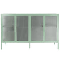 Buffet de rangement 4 portes en acier cannelé vert menthe/bleu/noir et verre trempé avec étagère réglable et dispositif anti-basculement
