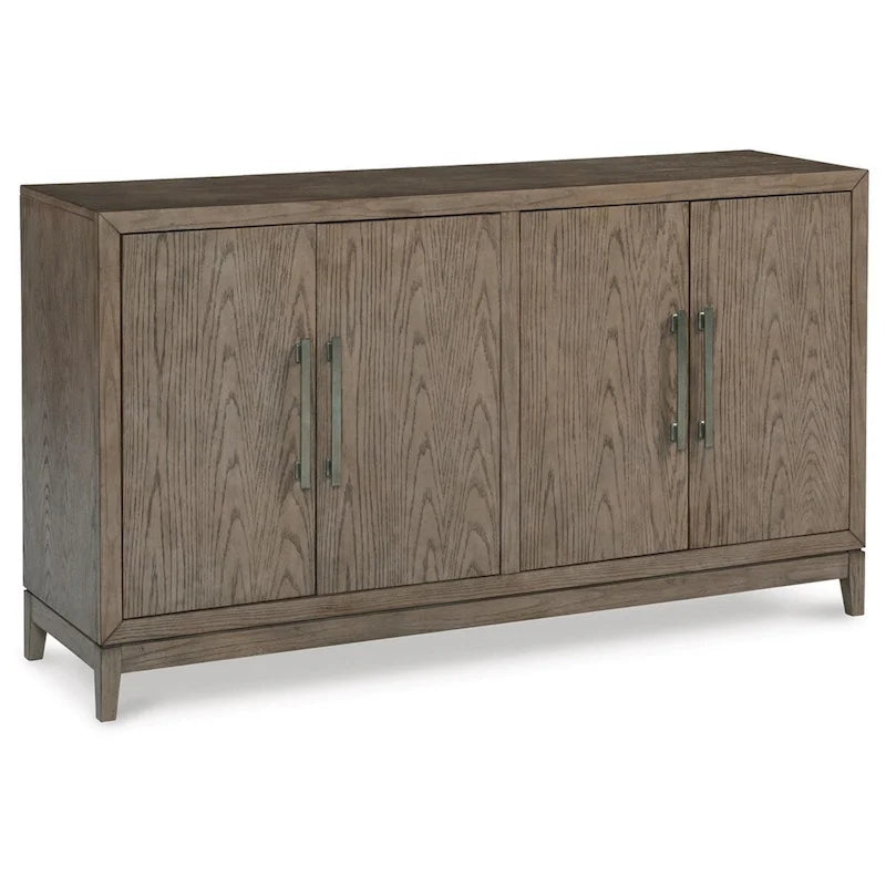 Buffet de ferme marron/argent avec 2 armoires à double porte, étagères réglables et pieds effilés