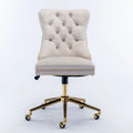 Chaise de bureau/maison en velours capitonné beige/noir/rose/gris avec base en métal doré, hauteur réglable et pivotement à 360°, pour 1 personne