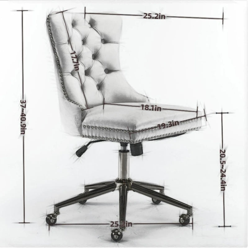 Chaise de bureau/maison en velours capitonné beige/noir/rose/gris avec base en métal doré, hauteur réglable et pivotement à 360°, pour 1 personne