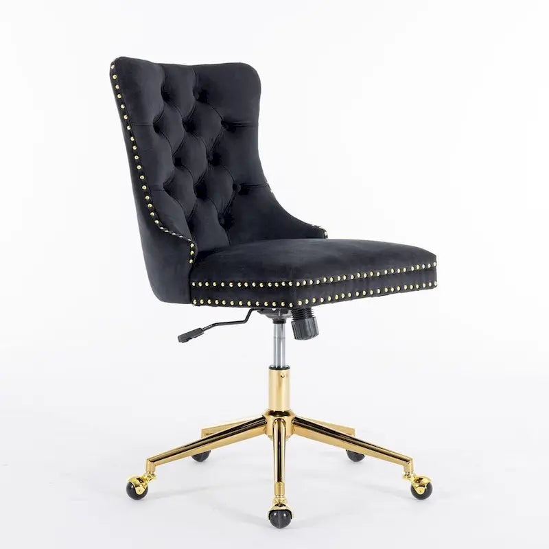 Chaise de bureau/maison en velours capitonné beige/noir/rose/gris avec base en métal doré, hauteur réglable et pivotement à 360°, pour 1 personne