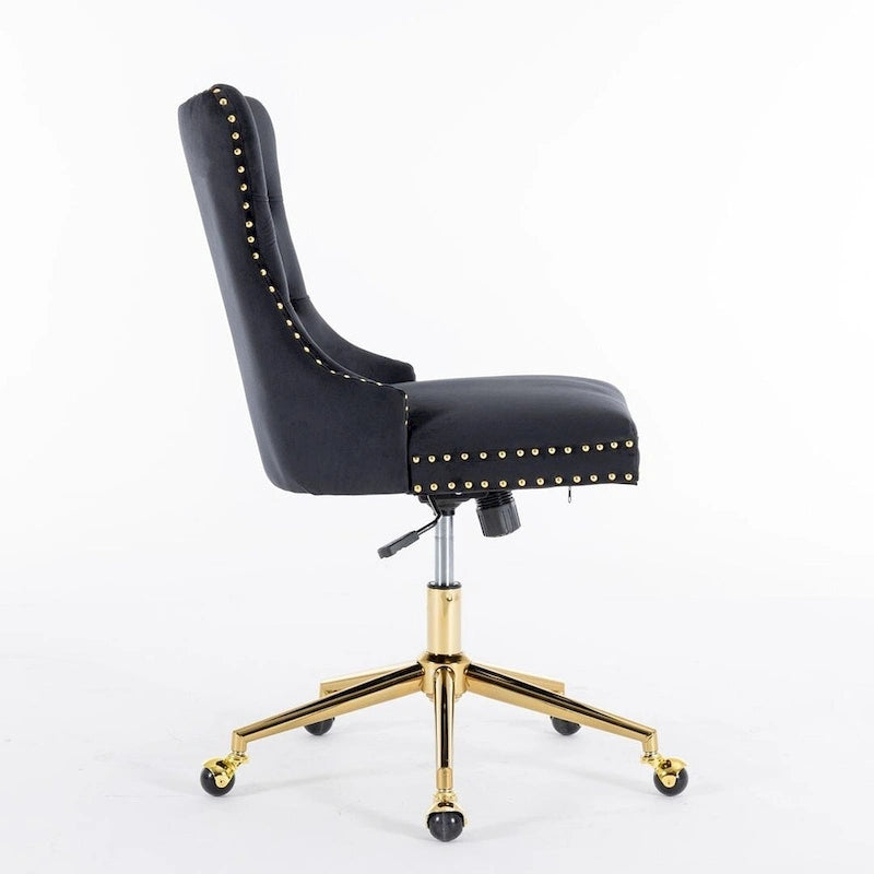 Chaise de bureau/maison en velours capitonné beige/noir/rose/gris avec base en métal doré, hauteur réglable et pivotement à 360°, pour 1 personne