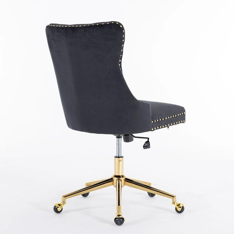 Chaise de bureau/maison en velours capitonné beige/noir/rose/gris avec base en métal doré, hauteur réglable et pivotement à 360°, pour 1 personne