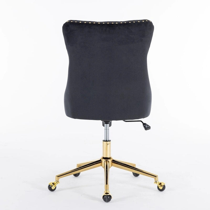 Chaise de bureau/maison en velours capitonné beige/noir/rose/gris avec base en métal doré, hauteur réglable et pivotement à 360°, pour 1 personne