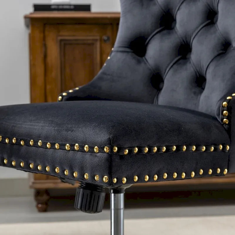 Chaise de bureau/maison en velours capitonné beige/noir/rose/gris avec base en métal doré, hauteur réglable et pivotement à 360°, pour 1 personne