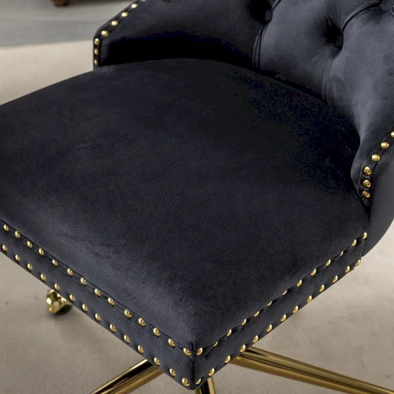 Chaise de bureau/maison en velours capitonné beige/noir/rose/gris avec base en métal doré, hauteur réglable et pivotement à 360°, pour 1 personne