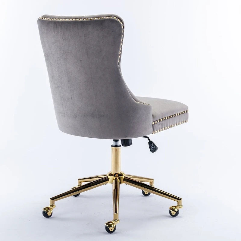 Chaise de bureau/maison en velours capitonné beige/noir/rose/gris avec base en métal doré, hauteur réglable et pivotement à 360°, pour 1 personne
