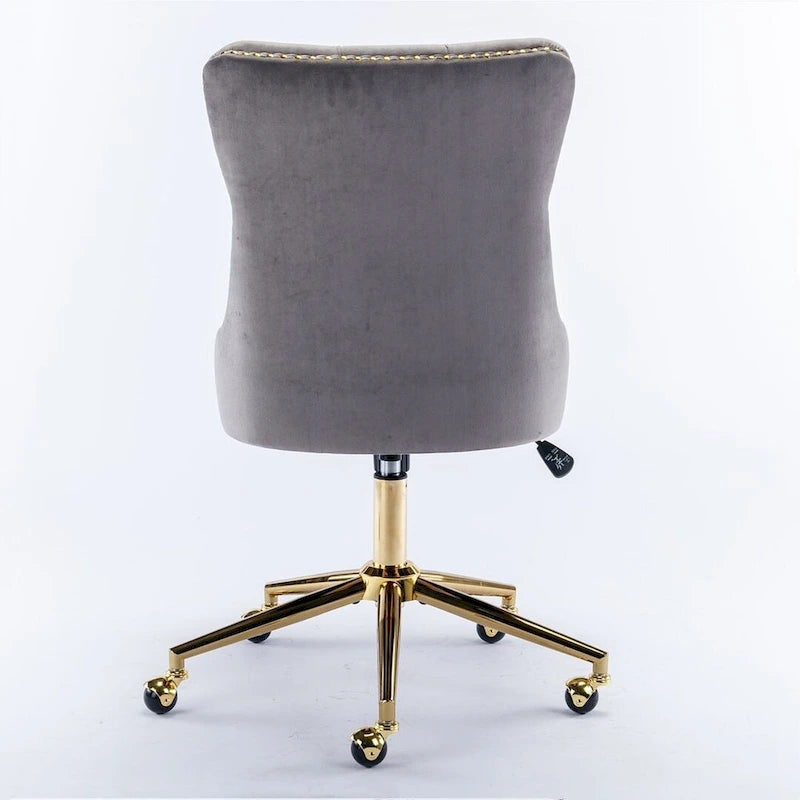 Chaise de bureau/maison en velours capitonné beige/noir/rose/gris avec base en métal doré, hauteur réglable et pivotement à 360°, pour 1 personne