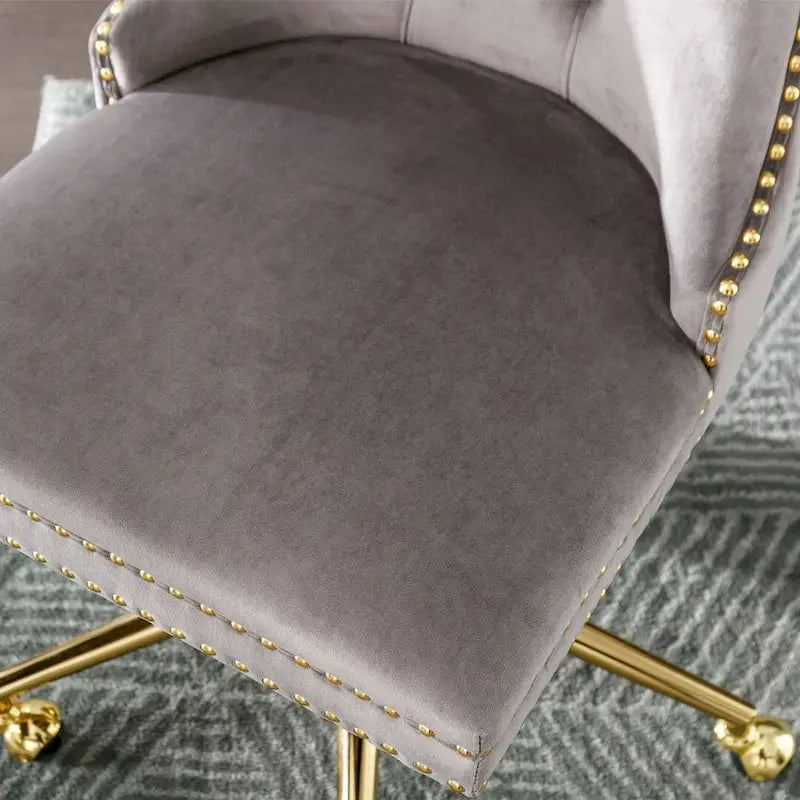 Chaise de bureau/maison en velours capitonné beige/noir/rose/gris avec base en métal doré, hauteur réglable et pivotement à 360°, pour 1 personne