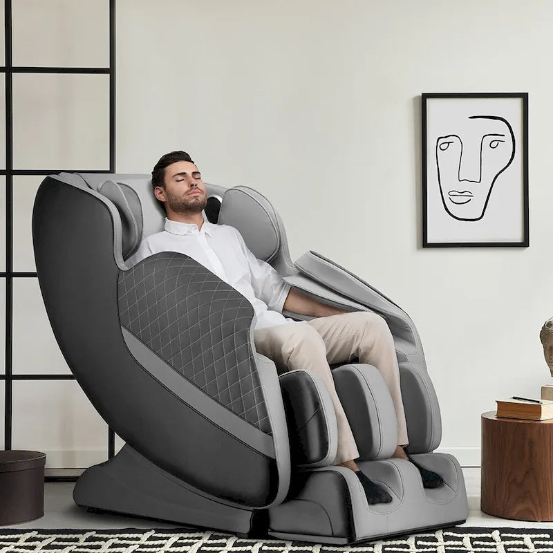 Fauteuil de massage corporel complet inclinable Zéro Gravité, anthracite/havane, avec surpiqûres losanges et fonction chauffante, 1 place