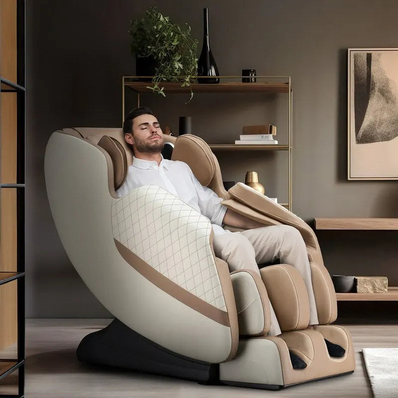 Fauteuil de massage corporel complet inclinable Zéro Gravité, anthracite/havane, avec surpiqûres losanges et fonction chauffante, 1 place