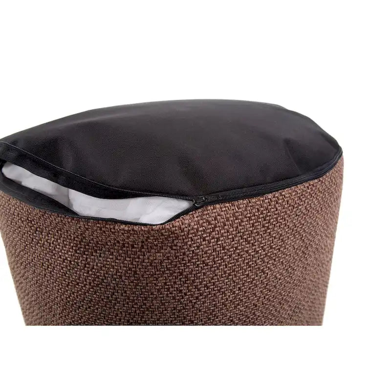 Pouf Rond Chocolat, Tissu Tressé, 1 Place
