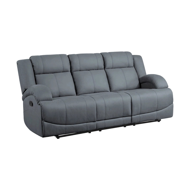 Canapé inclinable double manuel bleu avec revêtement en microfibre et accoudoirs rembourrés, 2 places