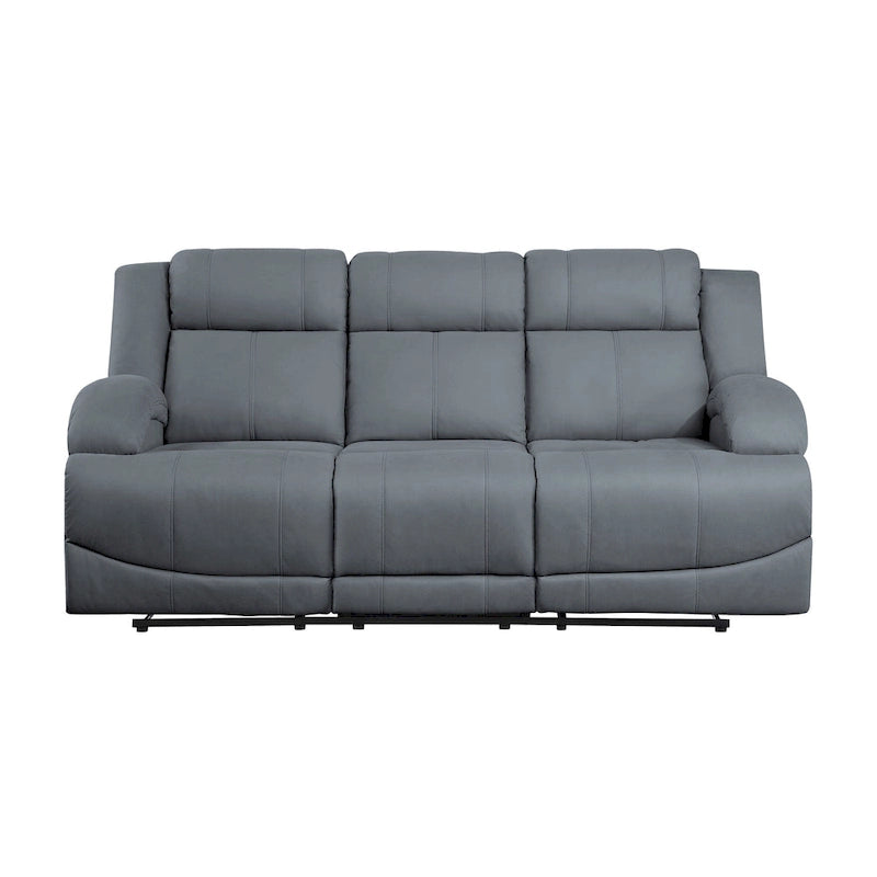 Canapé inclinable double manuel bleu avec revêtement en microfibre et accoudoirs rembourrés, 2 places