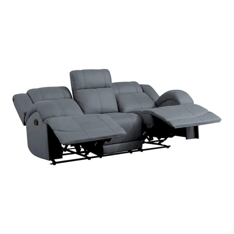 Canapé inclinable double manuel bleu avec revêtement en microfibre et accoudoirs rembourrés, 2 places