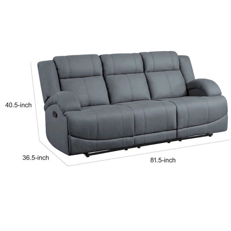 Canapé inclinable double manuel bleu avec revêtement en microfibre et accoudoirs rembourrés, 2 places