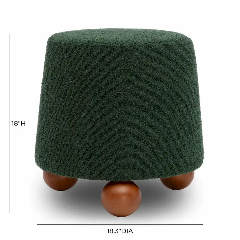 Petit tabouret en tissu bouclette marron chocolat avec pieds sphériques en bois