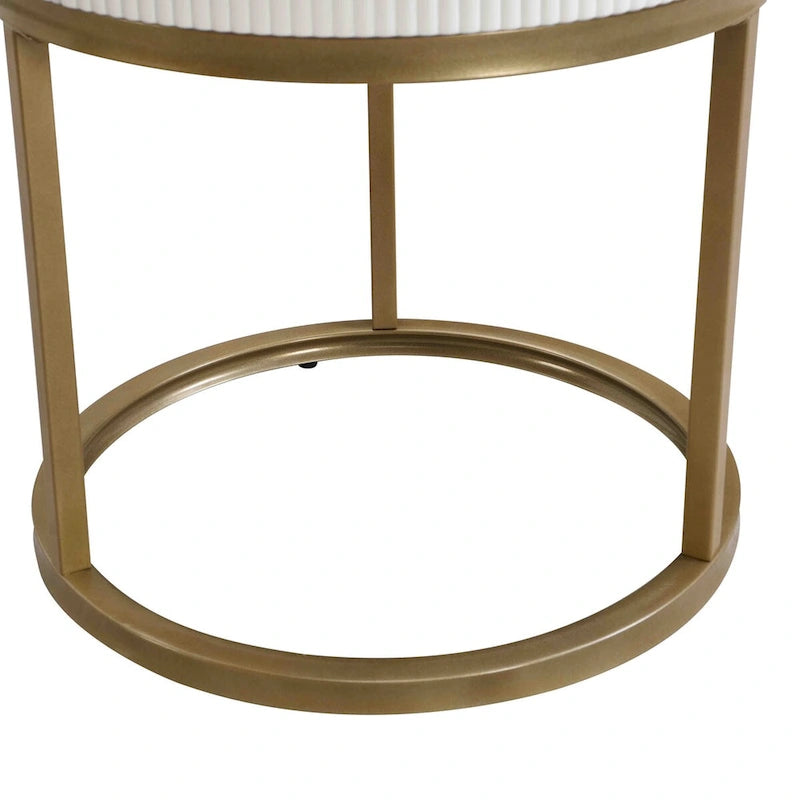 Table d'appoint ronde noire/blanche en pierre frittée avec tiroir et structure en métal