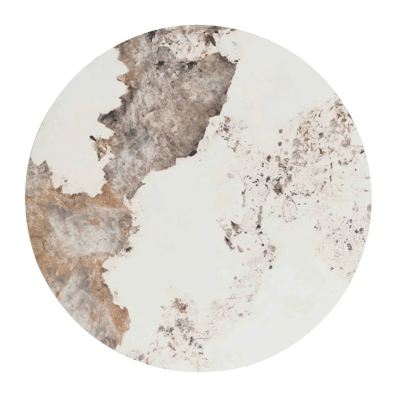 Table d'appoint ronde noire/blanche en pierre frittée avec tiroir et structure en métal