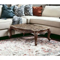 Table basse rectangulaire Brown & Oak de 57 po avec dessus en faux marbre et pieds Queen Anne