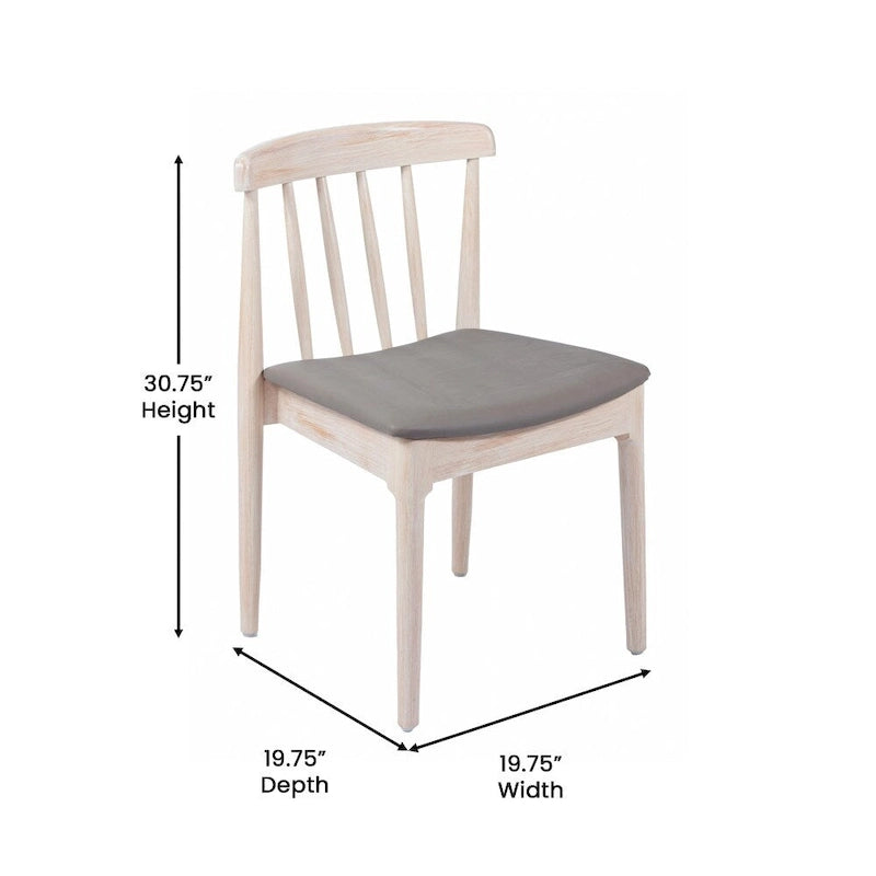 Chaise de salle à manger en hêtre massif marron/blanc antique ou noir avec dossier incurvé à fuseaux et assise rembourrée en vinyle, pour 1 personne