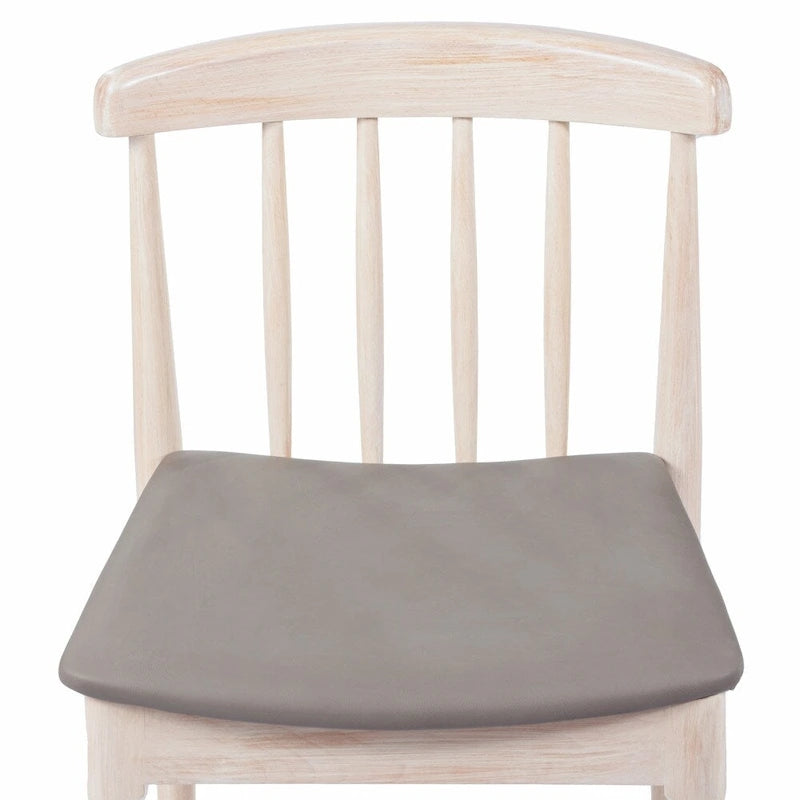 Chaise de salle à manger en hêtre massif marron/blanc antique ou noir avec dossier incurvé à fuseaux et assise rembourrée en vinyle, pour 1 personne