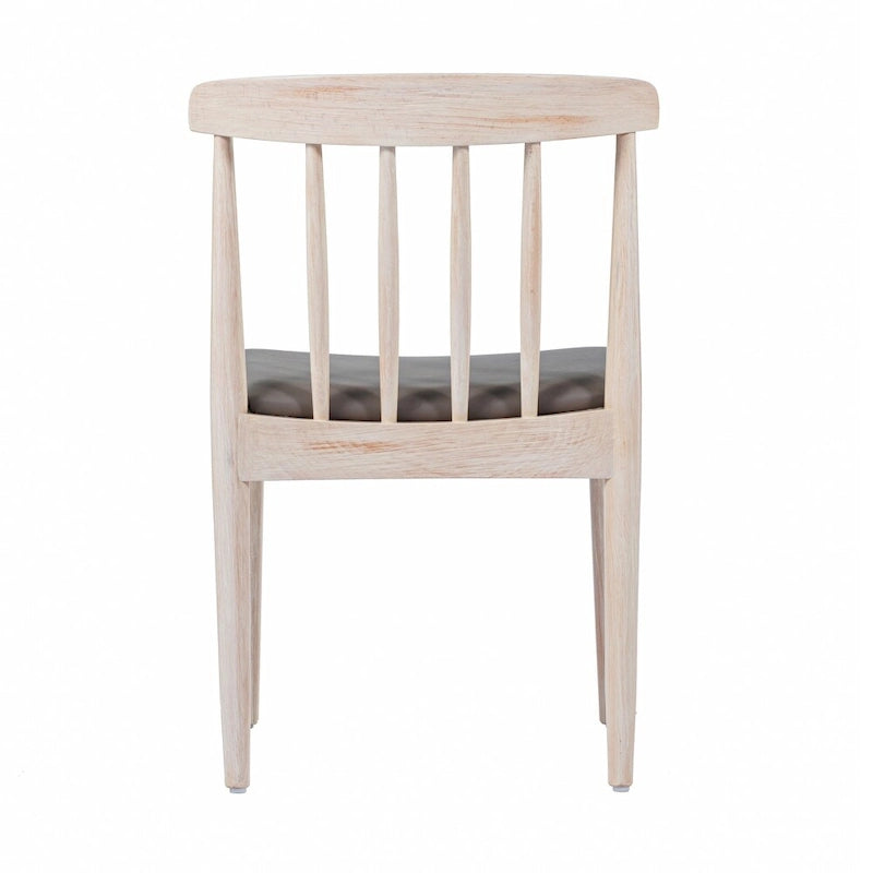 Chaise de salle à manger en hêtre massif marron/blanc antique ou noir avec dossier incurvé à fuseaux et assise rembourrée en vinyle, pour 1 personne