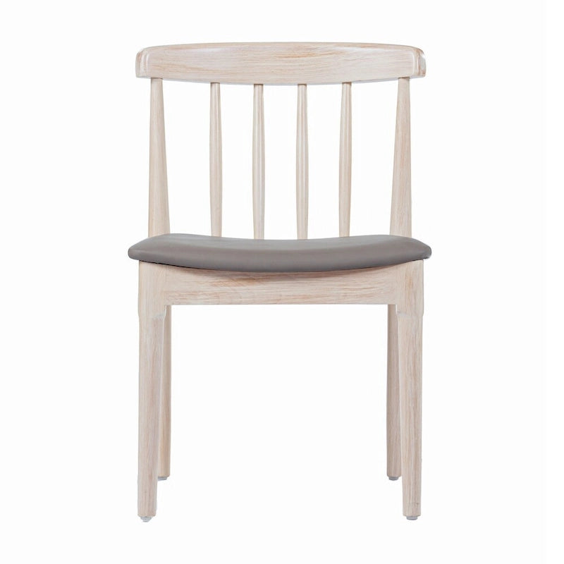 Chaise de salle à manger en hêtre massif marron/blanc antique ou noir avec dossier incurvé à fuseaux et assise rembourrée en vinyle, pour 1 personne