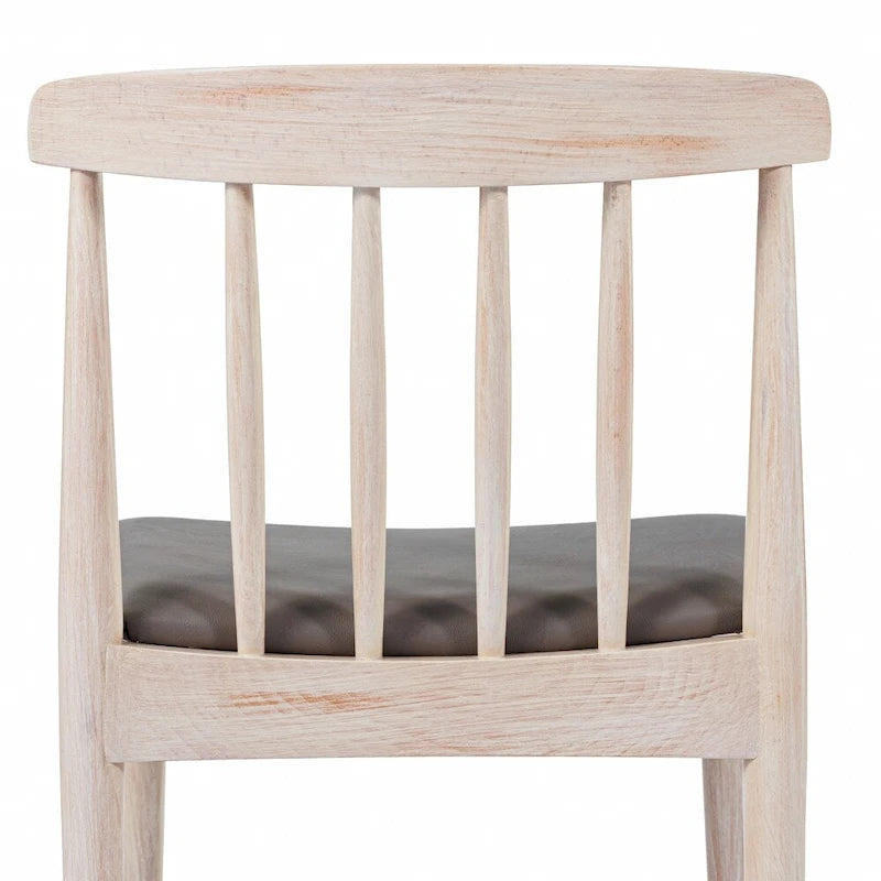 Chaise de salle à manger en hêtre massif marron/blanc antique ou noir avec dossier incurvé à fuseaux et assise rembourrée en vinyle, pour 1 personne
