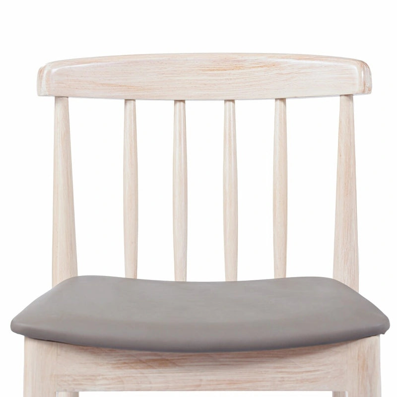 Chaise de salle à manger en hêtre massif marron/blanc antique ou noir avec dossier incurvé à fuseaux et assise rembourrée en vinyle, pour 1 personne