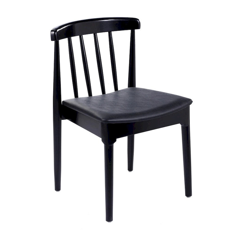 Chaise de salle à manger en hêtre massif marron/blanc antique ou noir avec dossier incurvé à fuseaux et assise rembourrée en vinyle, pour 1 personne