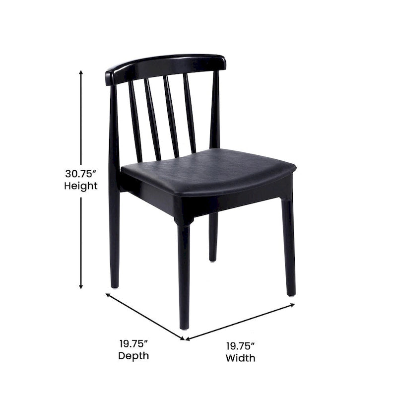 Chaise de salle à manger en hêtre massif marron/blanc antique ou noir avec dossier incurvé à fuseaux et assise rembourrée en vinyle, pour 1 personne