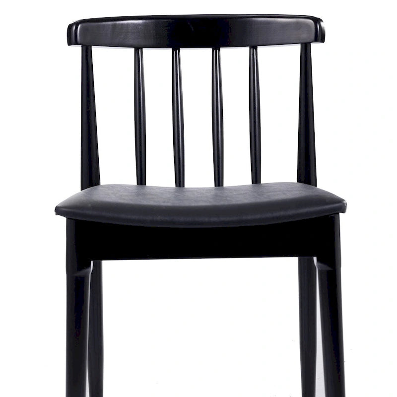 Chaise de salle à manger en hêtre massif marron/blanc antique ou noir avec dossier incurvé à fuseaux et assise rembourrée en vinyle, pour 1 personne