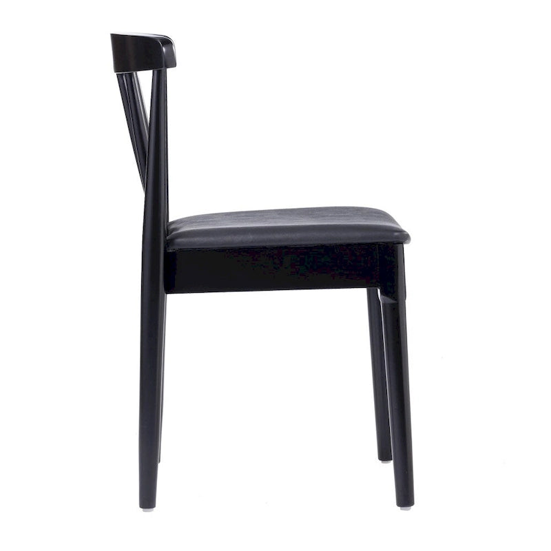 Chaise de salle à manger en hêtre massif marron/blanc antique ou noir avec dossier incurvé à fuseaux et assise rembourrée en vinyle, pour 1 personne