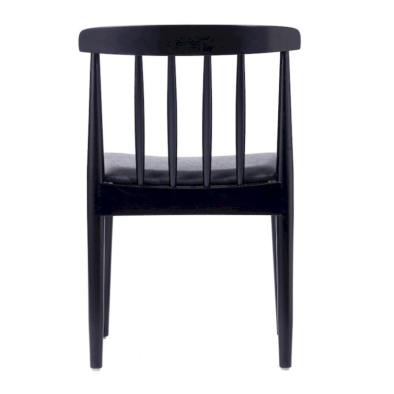 Chaise de salle à manger en hêtre massif marron/blanc antique ou noir avec dossier incurvé à fuseaux et assise rembourrée en vinyle, pour 1 personne