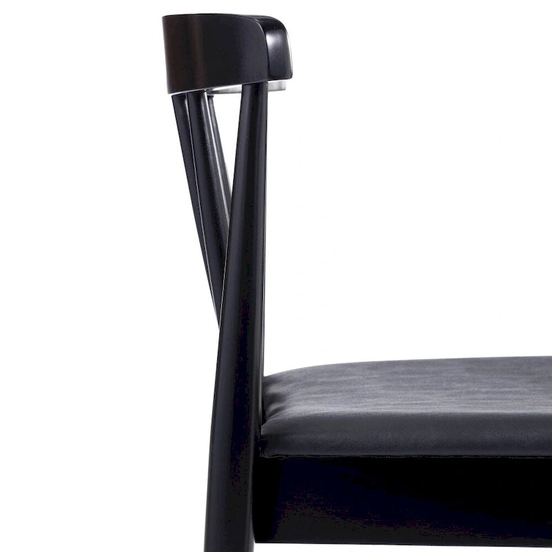 Chaise de salle à manger en hêtre massif marron/blanc antique ou noir avec dossier incurvé à fuseaux et assise rembourrée en vinyle, pour 1 personne