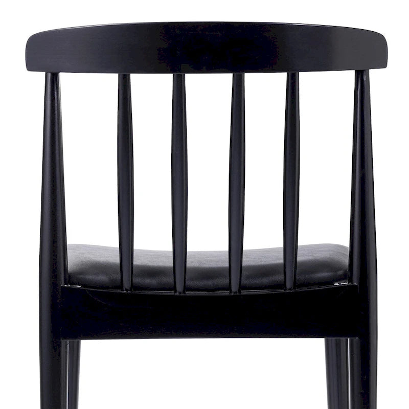 Chaise de salle à manger en hêtre massif marron/blanc antique ou noir avec dossier incurvé à fuseaux et assise rembourrée en vinyle, pour 1 personne