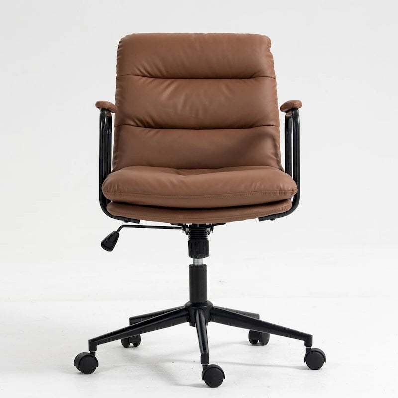 Chaise de bureau ergonomique en cuir PU noir/marron mi-dossier, avec dossier inclinable, hauteur et accoudoirs réglables et roulettes, pour 1 personne