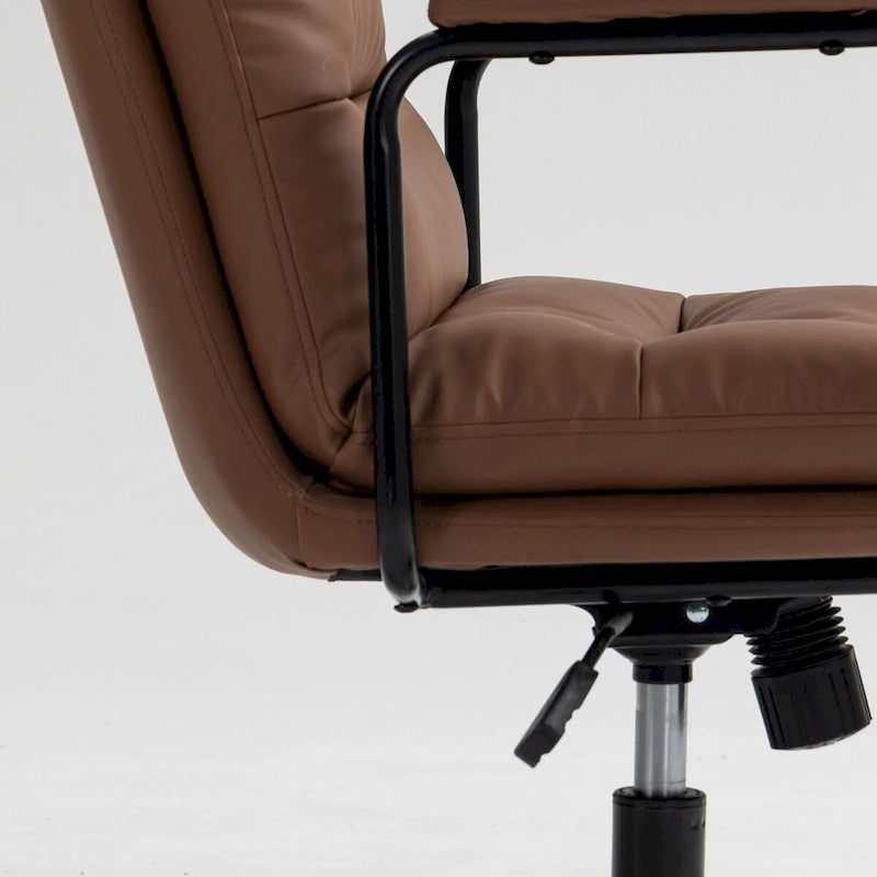 Chaise de bureau ergonomique en cuir PU noir/marron mi-dossier, avec dossier inclinable, hauteur et accoudoirs réglables et roulettes, pour 1 personne